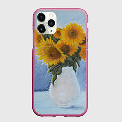 Чехол iPhone 11 Pro матовый Подсолнухи в вазе