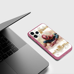 Чехол iPhone 11 Pro матовый Человек - паук розы и узоры, цвет: 3D-малиновый — фото 2