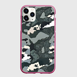 Чехол iPhone 11 Pro матовый Темно зеленый камуфляж, цвет: 3D-малиновый