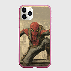 Чехол iPhone 11 Pro матовый Человек-паук готов спасать мир, цвет: 3D-малиновый