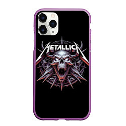 Чехол iPhone 11 Pro матовый Metallica - cool skull with horns, цвет: 3D-фиолетовый