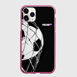 Чехол iPhone 11 Pro матовый Футбольный мяч в сетке ворот, цвет: 3D-малиновый