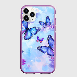 Чехол iPhone 11 Pro матовый Бабочки и сирень - нежная голубая живопись, цвет: 3D-фиолетовый