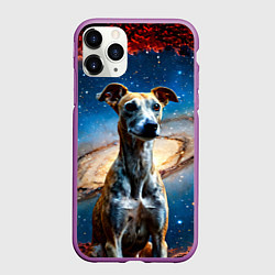 Чехол iPhone 11 Pro матовый Уиппет в космосе, цвет: 3D-фиолетовый