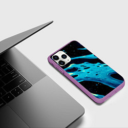 Чехол iPhone 11 Pro матовый Синие волны краски на черном, цвет: 3D-фиолетовый — фото 2