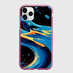 Чехол iPhone 11 Pro матовый Синяя волна из красок, цвет: 3D-малиновый