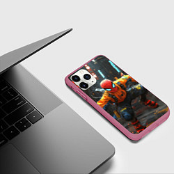 Чехол iPhone 11 Pro матовый Человек паук бежит, цвет: 3D-малиновый — фото 2