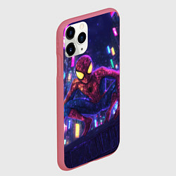Чехол iPhone 11 Pro матовый Человек паук с желтыми глазами, цвет: 3D-малиновый — фото 2
