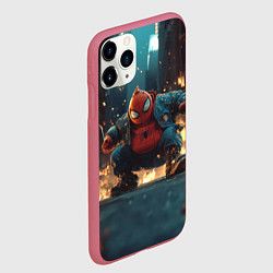 Чехол iPhone 11 Pro матовый Толстый человек-паук, цвет: 3D-малиновый — фото 2