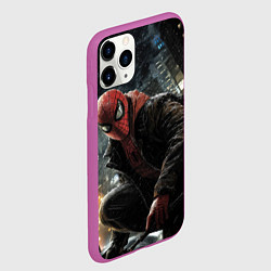 Чехол iPhone 11 Pro матовый Человек-паук и поздняя ночь, цвет: 3D-фиолетовый — фото 2