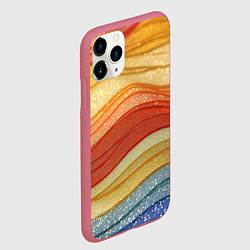 Чехол iPhone 11 Pro матовый Золотистые полосы абстракция, цвет: 3D-малиновый — фото 2