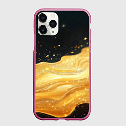 Чехол iPhone 11 Pro матовый Золотистая материя на черном фоне, цвет: 3D-малиновый