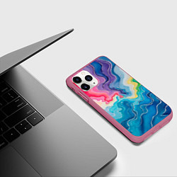 Чехол iPhone 11 Pro матовый Абстрактные волны в мраморном стиле, цвет: 3D-малиновый — фото 2