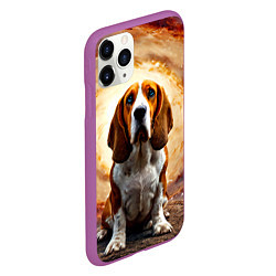 Чехол iPhone 11 Pro матовый Бассет-хаунд в космосе, цвет: 3D-фиолетовый — фото 2