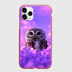 Чехол iPhone 11 Pro матовый Сова в фиолетовых цветах, цвет: 3D-малиновый