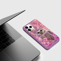 Чехол iPhone 11 Pro матовый Белая сова и розовые цветы, цвет: 3D-фиолетовый — фото 2
