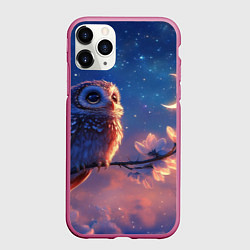 Чехол iPhone 11 Pro матовый Сова на фоне ночного неба, цвет: 3D-малиновый