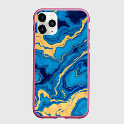 Чехол iPhone 11 Pro матовый Синий мрамор с золотом, цвет: 3D-малиновый