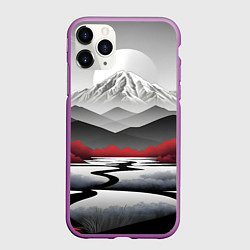 Чехол iPhone 11 Pro матовый Белые горы и красные деревья, цвет: 3D-фиолетовый