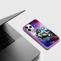 Чехол iPhone 11 Pro матовый Brave cat in space - ai art, цвет: 3D-фиолетовый — фото 2