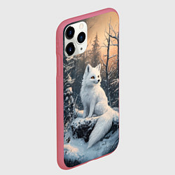 Чехол iPhone 11 Pro матовый Белый лисенок в зимнем лесу, цвет: 3D-малиновый — фото 2