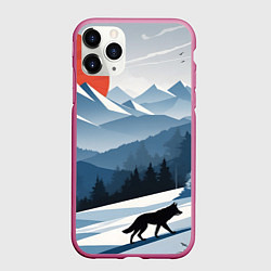 Чехол iPhone 11 Pro матовый Лиса в горах, цвет: 3D-малиновый
