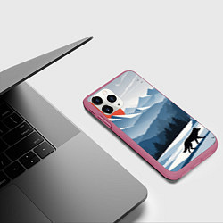 Чехол iPhone 11 Pro матовый Лиса в горах, цвет: 3D-малиновый — фото 2