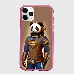 Чехол iPhone 11 Pro матовый Крутой панда в стиле стимпанк, цвет: 3D-малиновый