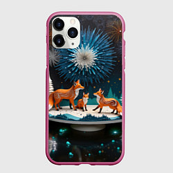 Чехол iPhone 11 Pro матовый Семья из трех лисиц, цвет: 3D-малиновый