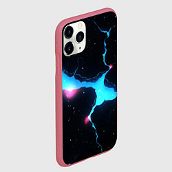 Чехол iPhone 11 Pro матовый Голубой разлом в черной текстуре, цвет: 3D-малиновый — фото 2