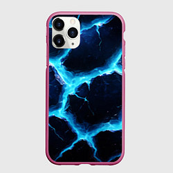 Чехол iPhone 11 Pro матовый Голубая потертая текстура с разломом, цвет: 3D-малиновый