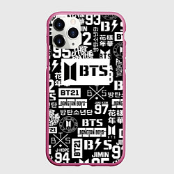 Чехол iPhone 11 Pro матовый Bangtan Boys pattern black, цвет: 3D-малиновый