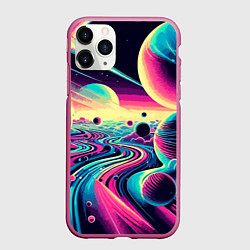 Чехол iPhone 11 Pro матовый Неоновый разноцветный космос, цвет: 3D-малиновый