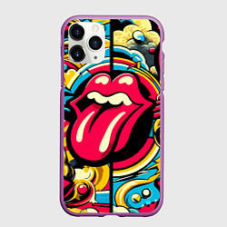 Чехол iPhone 11 Pro матовый Rolling Stones logo - pop art pattern, цвет: 3D-фиолетовый
