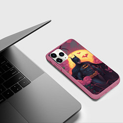 Чехол iPhone 11 Pro матовый Бэтмен и дерево с цветами, цвет: 3D-малиновый — фото 2