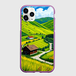 Чехол iPhone 11 Pro матовый Русская душа и поле, цвет: 3D-фиолетовый
