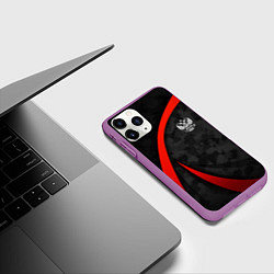 Чехол iPhone 11 Pro матовый Герб России - черный камуфляж, цвет: 3D-фиолетовый — фото 2