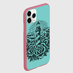 Чехол iPhone 11 Pro матовый Маяк и розы, цвет: 3D-малиновый — фото 2