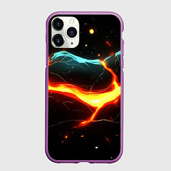 Чехол iPhone 11 Pro матовый Лава в черной текстуре, цвет: 3D-фиолетовый