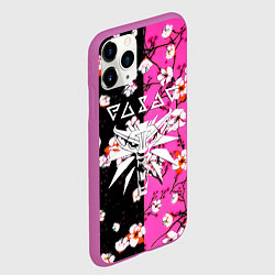 Чехол iPhone 11 Pro матовый Ведьмак паттерн сакура, цвет: 3D-фиолетовый — фото 2