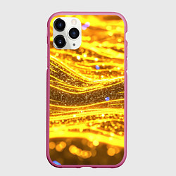 Чехол iPhone 11 Pro матовый Золотые блестящие волны, цвет: 3D-малиновый