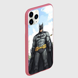 Чехол iPhone 11 Pro матовый Бэтмен стоит на улице, цвет: 3D-малиновый — фото 2