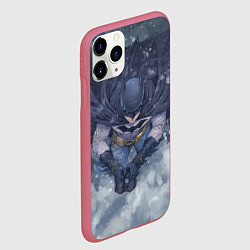 Чехол iPhone 11 Pro матовый Бэтмен на фоне снегопада, цвет: 3D-малиновый — фото 2