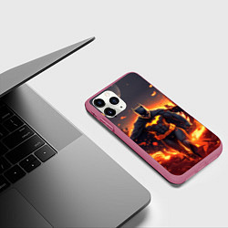 Чехол iPhone 11 Pro матовый Бэтмен - летучие мыши и огонь, цвет: 3D-малиновый — фото 2