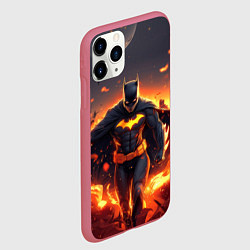 Чехол iPhone 11 Pro матовый Бэтмен - летучие мыши и огонь, цвет: 3D-малиновый — фото 2