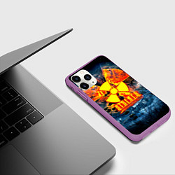 Чехол iPhone 11 Pro матовый Stalker огненное лого чернобыль, цвет: 3D-фиолетовый — фото 2