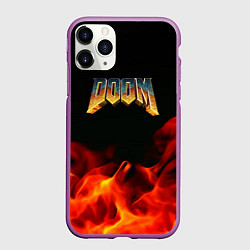 Чехол iPhone 11 Pro матовый Doom огненная текстура, цвет: 3D-фиолетовый