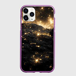 Чехол iPhone 11 Pro матовый Черные камни с золотой пыльцой текстура, цвет: 3D-фиолетовый