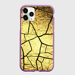 Чехол iPhone 11 Pro матовый Золотая треснутая текстура, цвет: 3D-фиолетовый