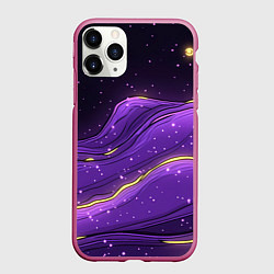 Чехол iPhone 11 Pro матовый Фиолетовая текстура с золотыми звездочками, цвет: 3D-малиновый